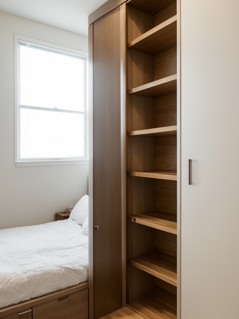 Utilizing creative storage solutions like built-in shelves, under-bed storage, and wall-mounted cabinets to maximize space in an L-shaped studio apartment.