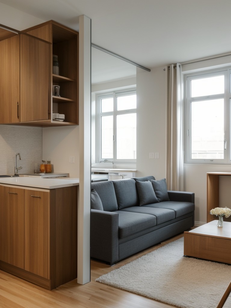 Utilizing modular furniture and storage systems that can be adjusted or rearranged to adapt to changing needs in an L-shaped studio apartment.