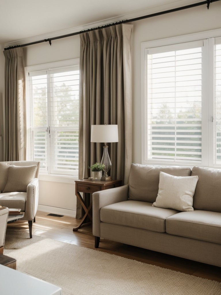 Add curtains or blinds to soften the edges of the L-shape and create a cozy and intimate atmosphere.