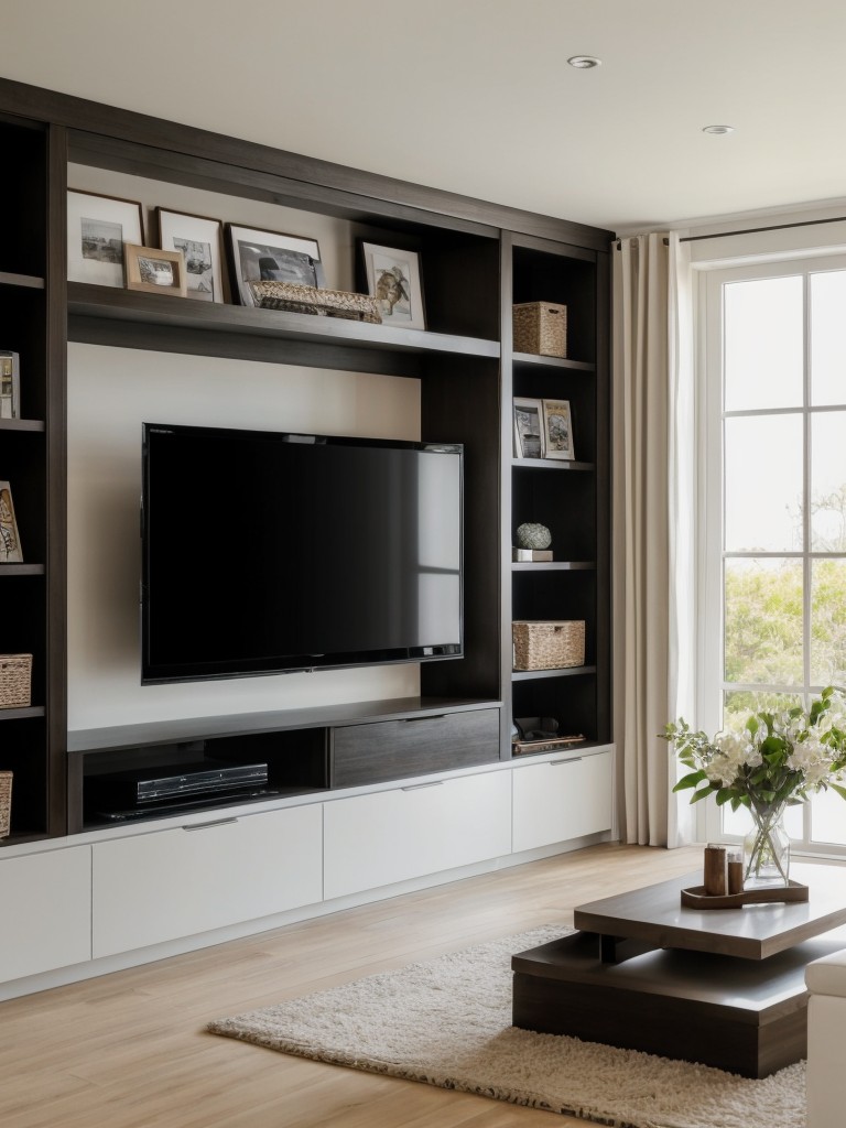 Install a wall-mounted TV to save space and create an entertainment area without dominating the room's layout.