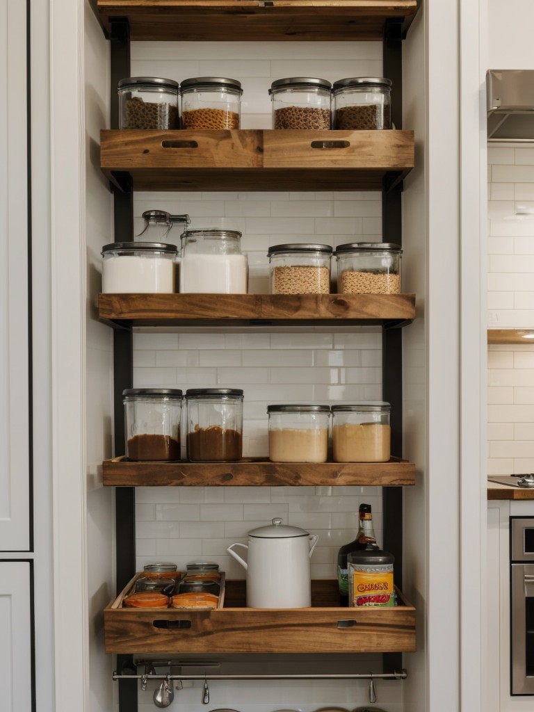Utilize the vertical space above the kitchen area by installing open shelves or hanging pot racks for extra storage.