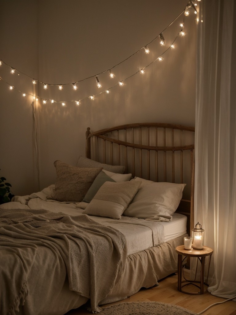 Add a touch of whimsical charm with string lights or fairy lights draped around the room to create a cozy and enchanting ambiance.