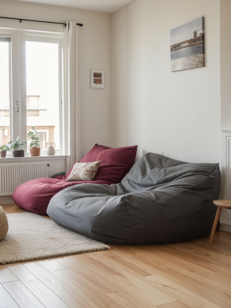 Incorporate a variety of seating options such as floor cushions, bean bags, or oversized poufs to create a relaxed and cozy atmosphere in the living room.