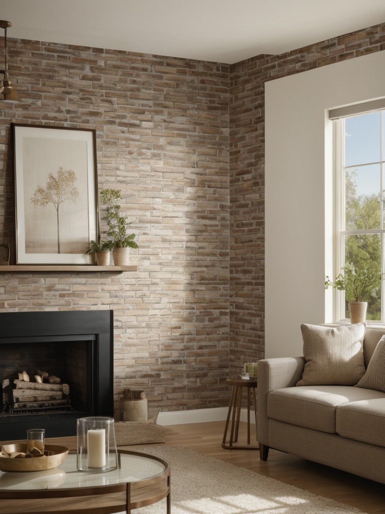 Use textured wall coverings like wallpaper or faux brick to add depth and warmth to the living room's decor.