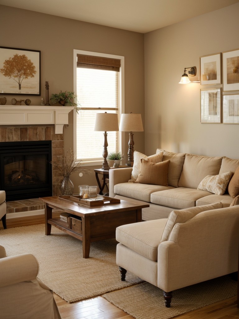 Use warm and earthy color schemes such as shades of beige, brown, and cream to create a cozy and soothing ambiance in the living room.