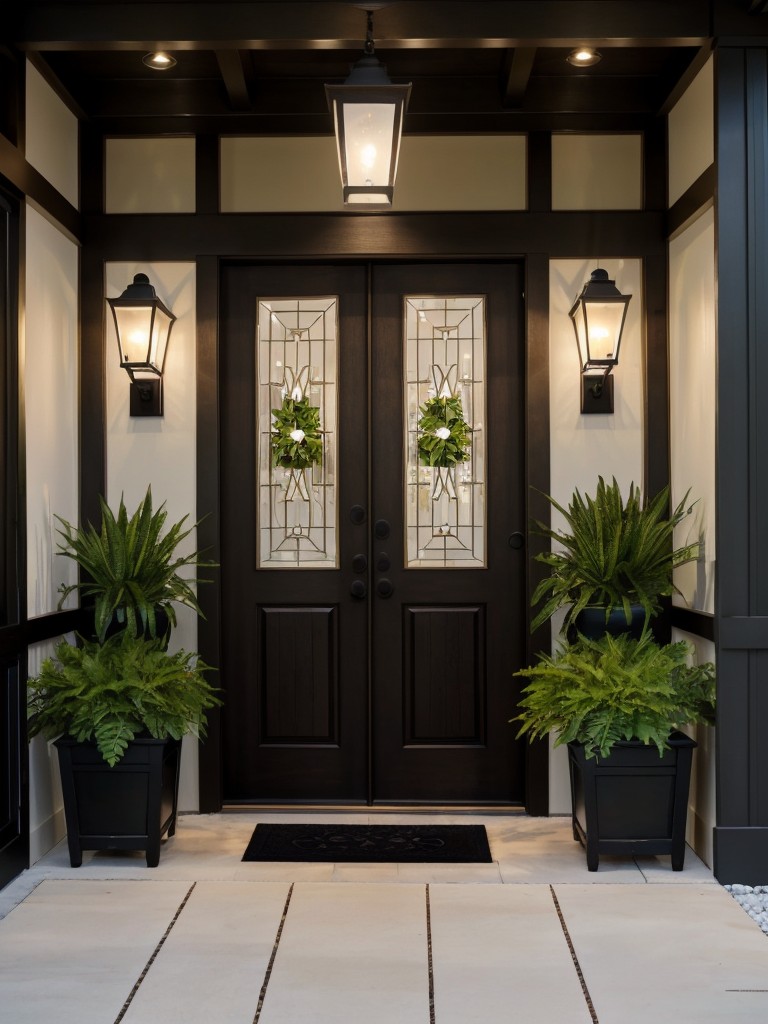 Create a lush and inviting entrance by using potted plants, decorative lighting fixtures, and decorative signage to make a memorable first impression.