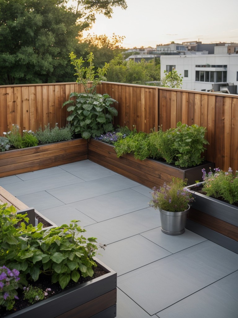 Create a rooftop garden with a variety of plants, herbs, and vegetables, providing residents with a relaxing and enjoyable outdoor space.