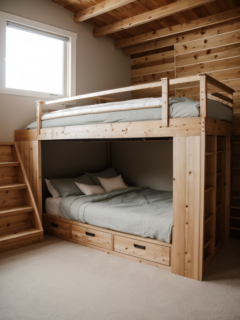Consider installing a loft or raised platform for your bed, allowing for additional storage or a cozy seating area underneath.