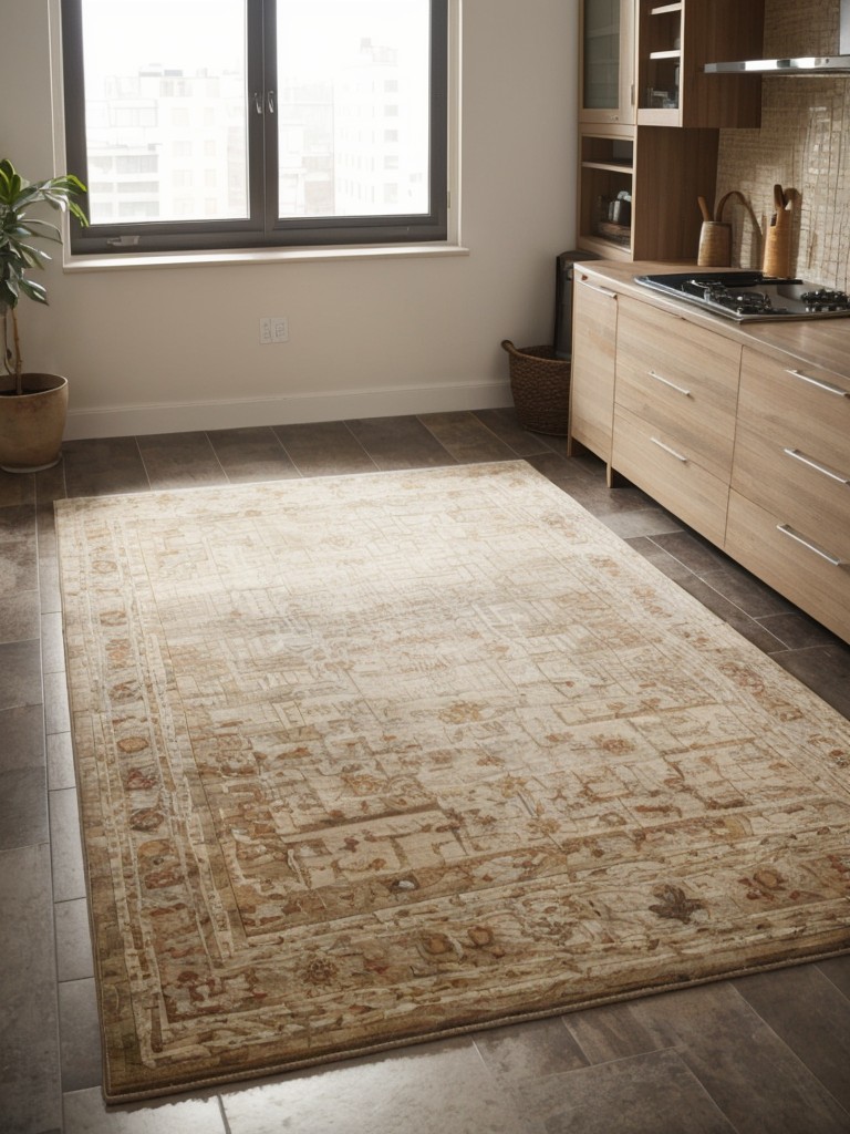Use area rugs or floor tiles to visually separate different zones within your studio apartment, while adding warmth and texture to the space.
