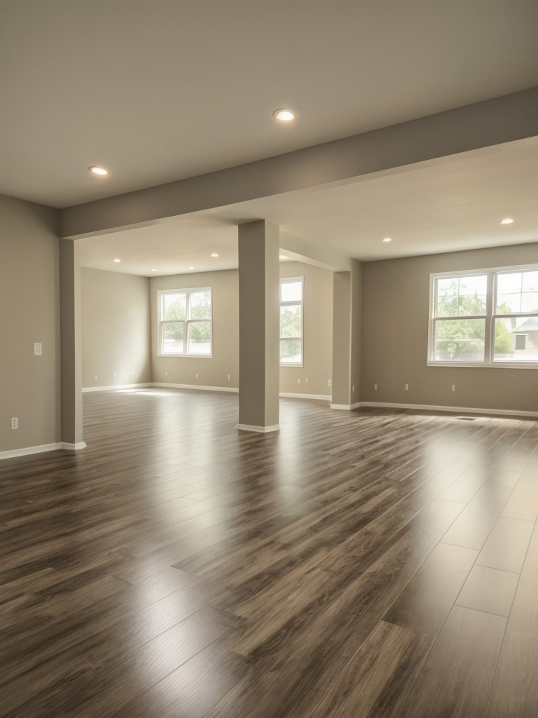 Choosing the right flooring for your basement apartment, considering options like vinyl plank, ceramic tile, or stained concrete.