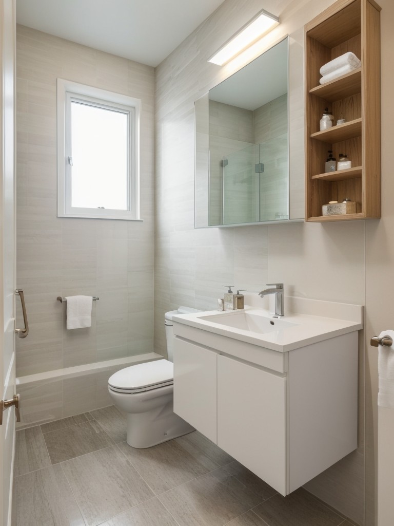 Clever bathroom design ideas for a basement apartment, including small-scale fixtures, wall-mounted storage, and innovative ventilation solutions.