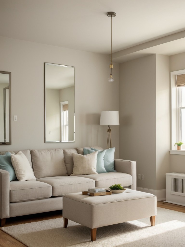 Color scheme ideas to make your basement apartment feel bright and airy, such as using light neutrals, pastels, or reflective surfaces.