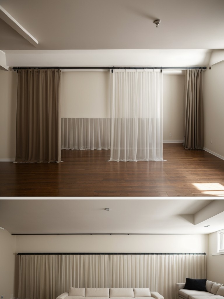 Creative ways to divide the different areas of your basement apartment, using room dividers, curtains, or sliding doors.