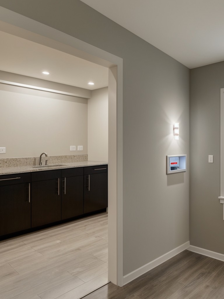 Incorporating smart home technology into your basement apartment, such as automated lights, a voice-controlled thermostat, and a security system.
