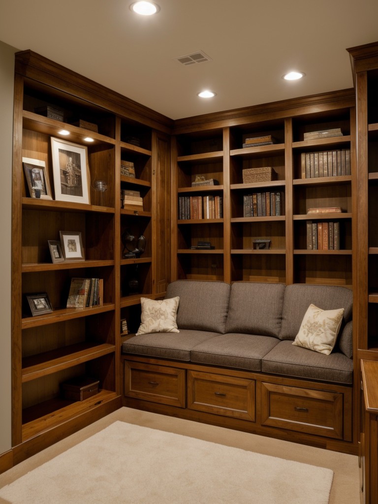 Utilizing nooks and alcoves in your basement apartment for additional storage or as cozy reading corners with built-in bookshelves.