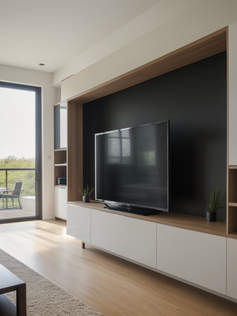 Consider a wall-mounted television to save space and create a sleek and modern aesthetic.