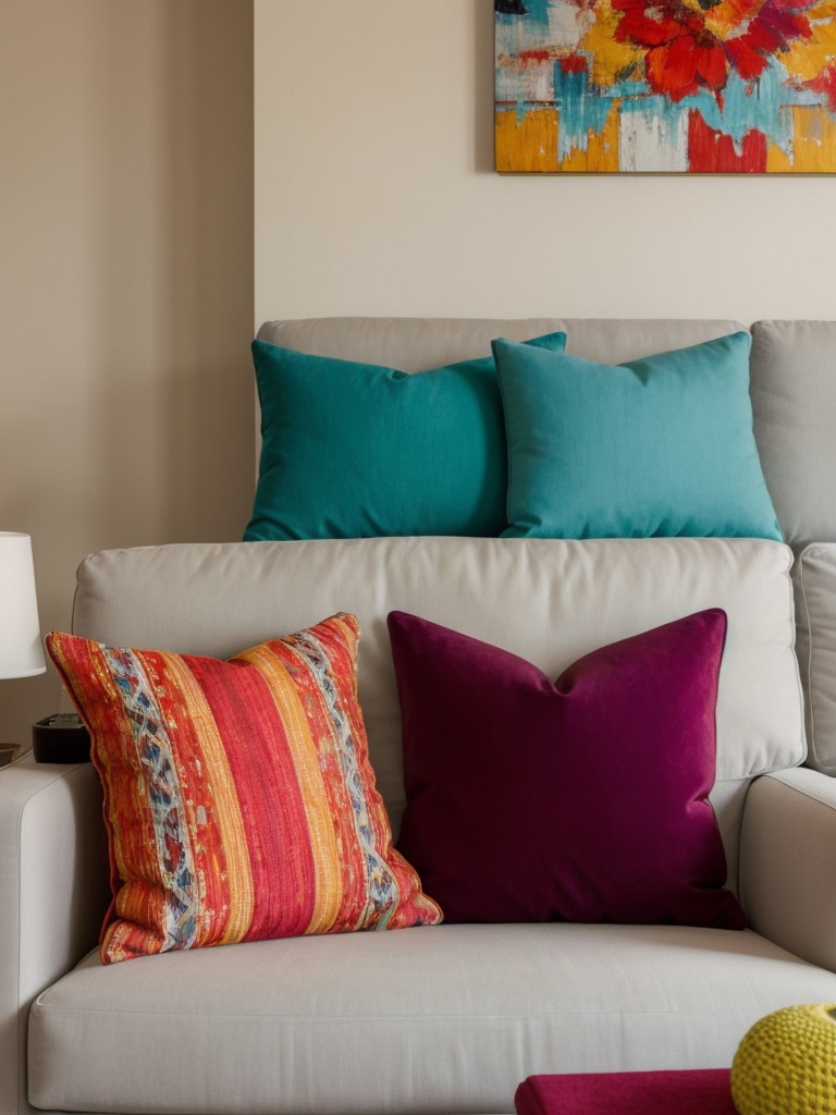Experiment with pops of vibrant colors, such as accent pillows or artwork, to add a playful touch to your living room.