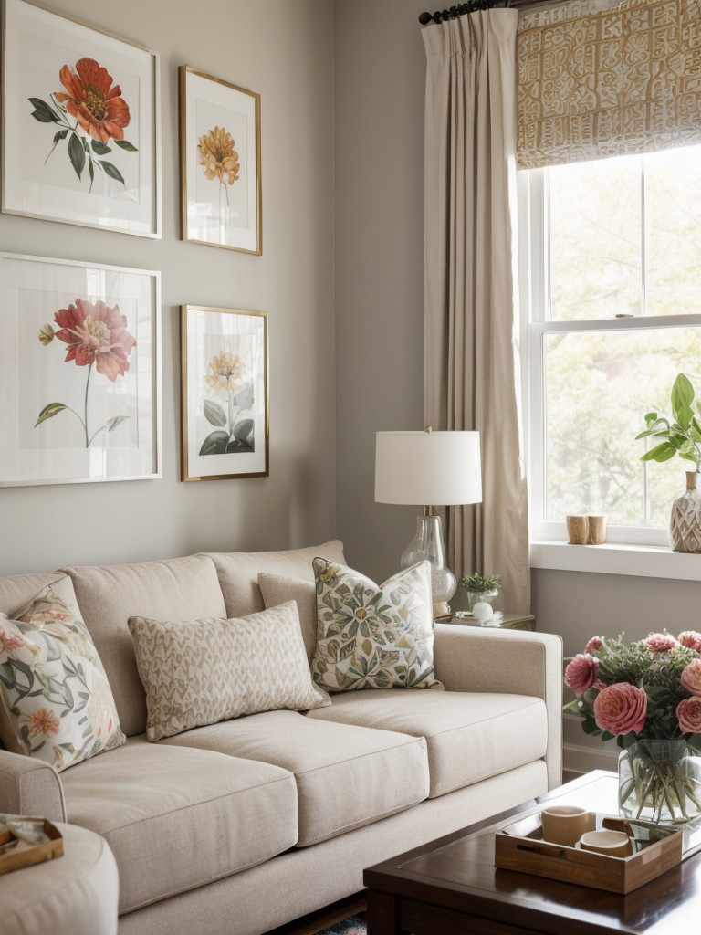 Incorporate a mix of patterns and prints, like geometric or floral, to add personality to your living room.