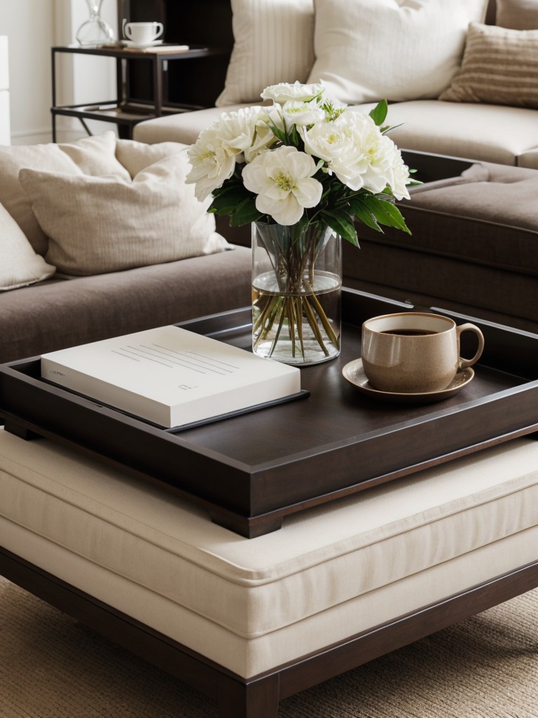 Use a statement coffee table book or decorative tray as a centerpiece to add a touch of sophistication.