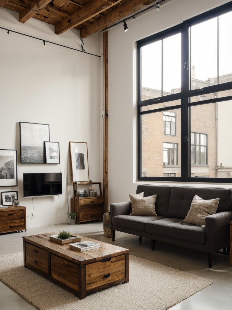 Artistic loft apartment with gallery walls, creative storage solutions, and unique furniture pieces, showcasing your personal style and creativity.