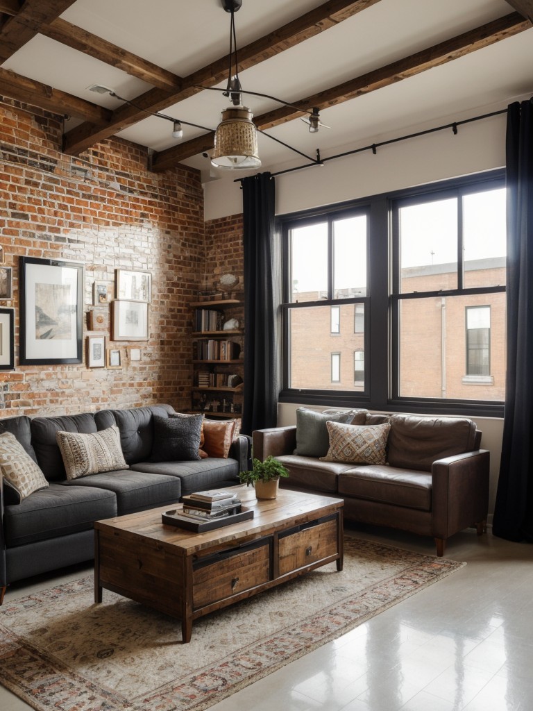 Eclectic loft apartment design, incorporating a mix of different styles, patterns, and textures, creating a unique and personalized space.