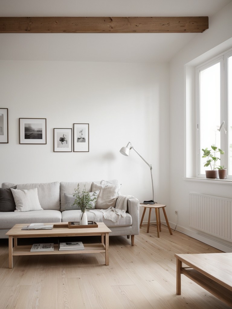 Scandinavian loft apartment featuring light wood flooring, white walls, and minimalist furniture, keeping the space bright and airy.