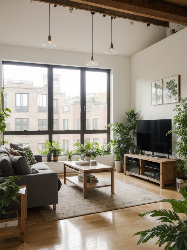 Urban jungle loft apartment with abundant greenery, botanical prints, and natural materials, bringing the beauty of nature indoors.