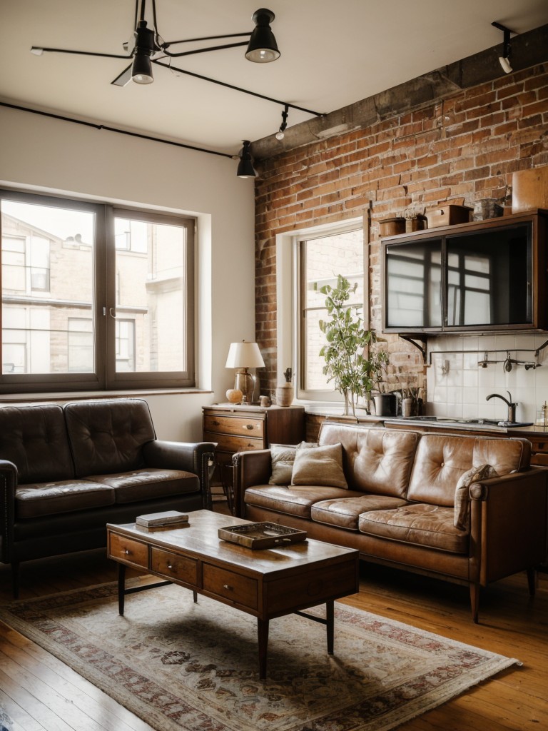 Vintage-inspired loft apartment design, with retro furniture, antique accessories, and a mix of textures, transporting you back in time.