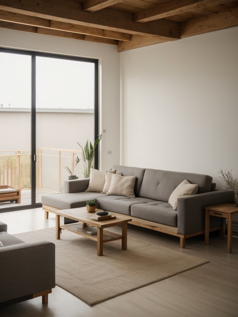 Zen-inspired loft apartment with a calming color scheme, natural materials, and minimalist furniture, promoting a sense of peace and tranquility.