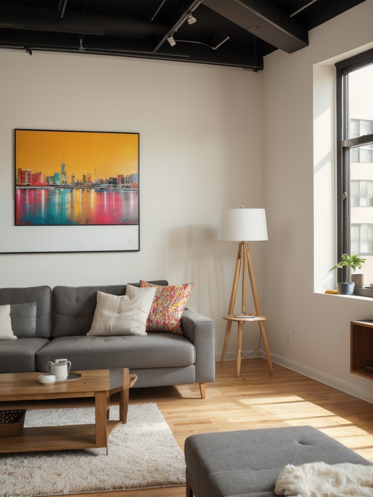 Add pops of color through accent pieces and artwork to bring life and vibrancy to your loft apartment design.