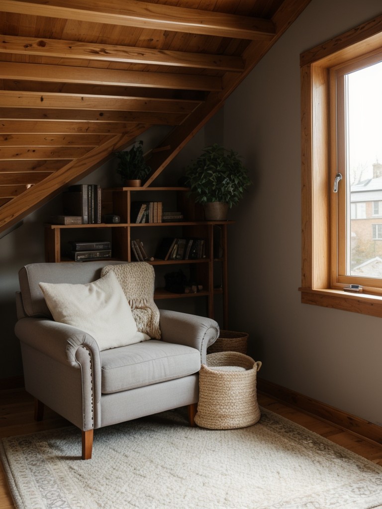 Create a cozy nook or reading area by using a large rug, floor cushions, and a cozy armchair in your loft apartment design.