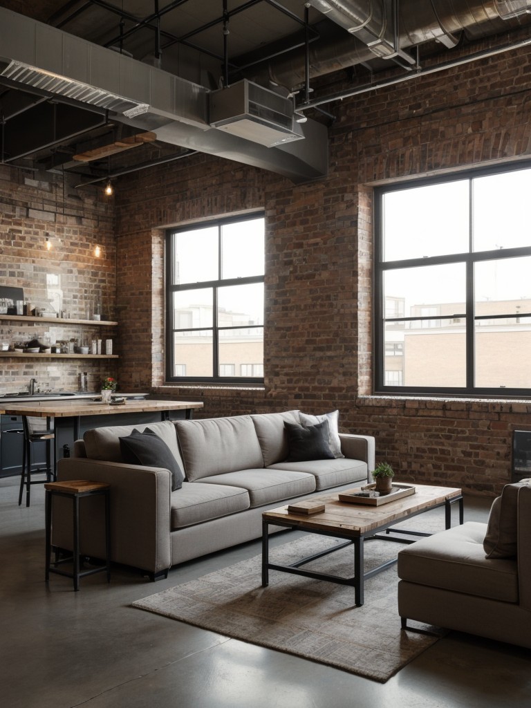 Create an industrial chic vibe with exposed brick walls, metal accents, and open floor plans in your loft apartment design.