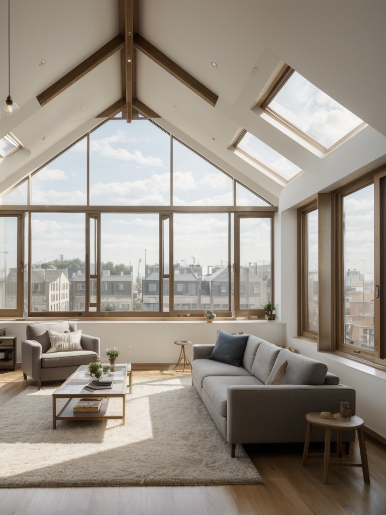 Incorporate large windows and skylights to fill your loft apartment with natural light and create an open and airy atmosphere.