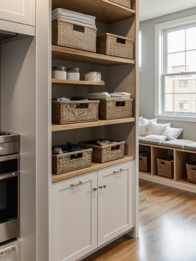 Install ample storage solutions, such as built-in shelves and cabinets, to keep your loft apartment organized and clutter-free.