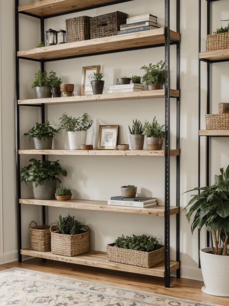 Install built-in shelving or floating shelves to display books, plants, and decorative objects, while keeping surfaces clutter-free.