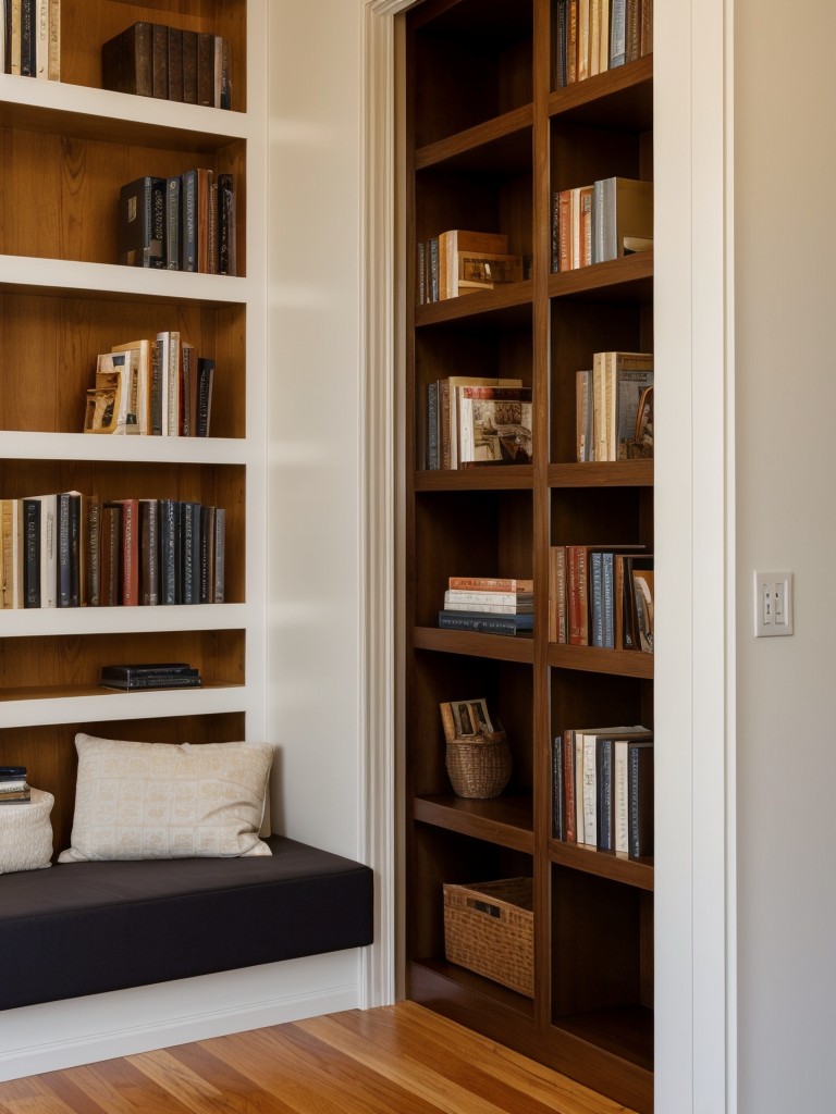 Utilize the vertical space by incorporating tall bookshelves or wall-mounted storage units for books and decorative objects.