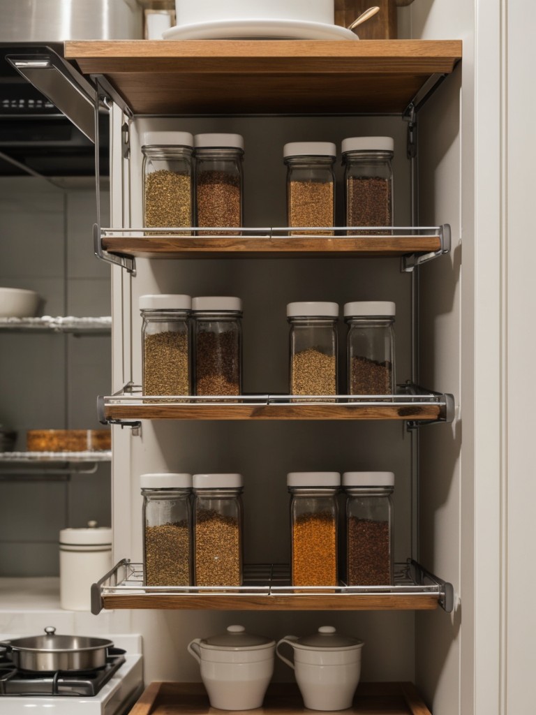Incorporating clever organization hacks in small apartment kitchens, like hanging pan racks, sliding cabinet organizers, and magnetic spice holders.