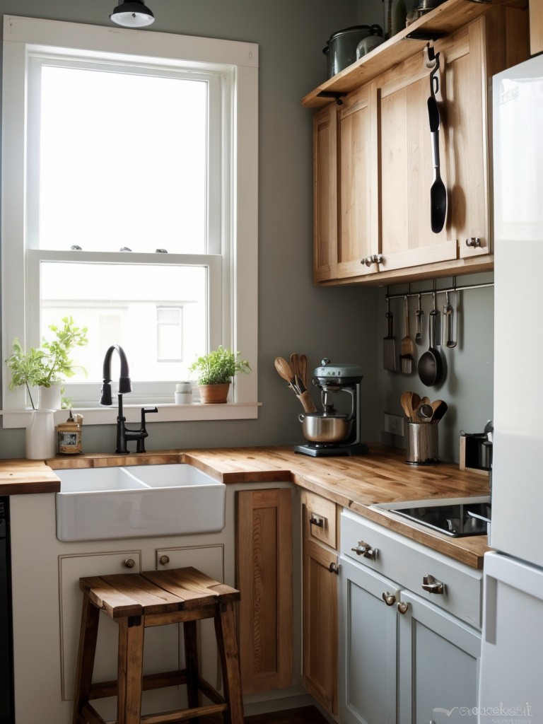 Small apartment kitchen ideas featuring creative DIY projects, such as repurposing old furniture into kitchen islands or crafting a pegboard for hanging kitchen tools.