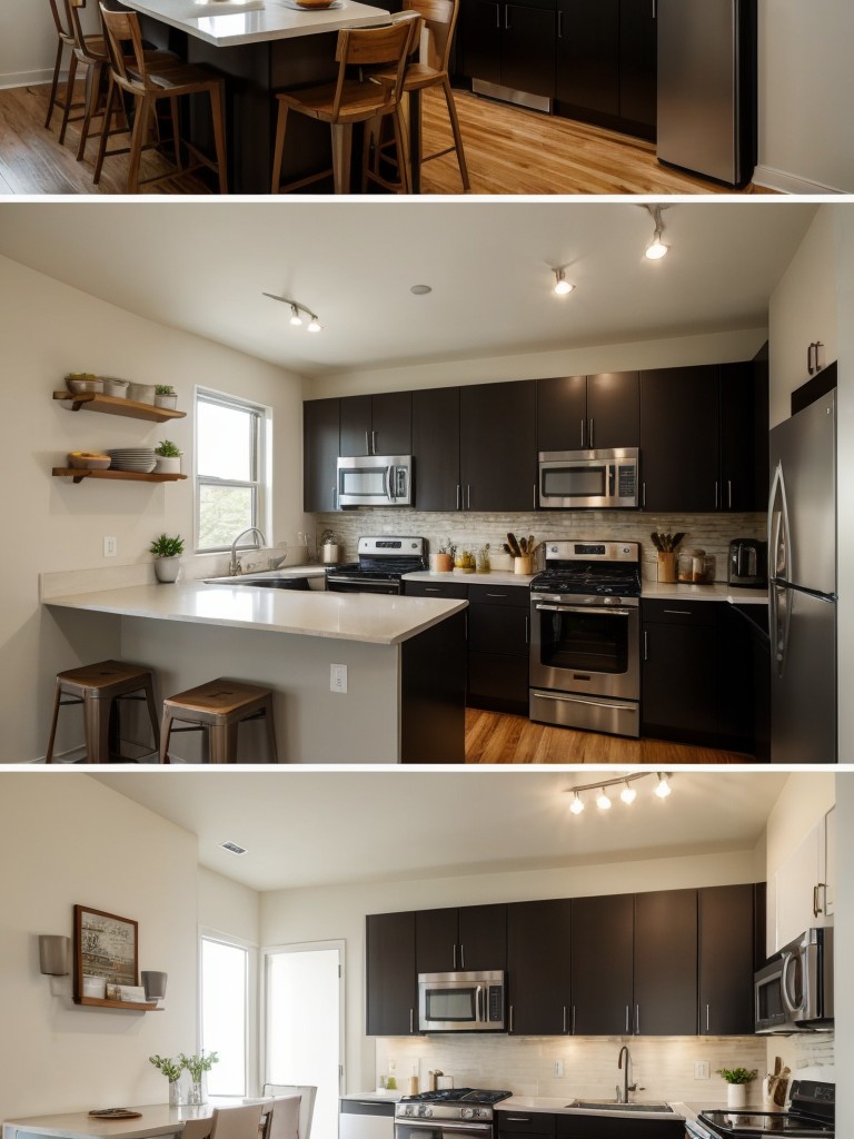 Small apartment kitchen ideas featuring open floor plans that seamlessly merge the kitchen with the living or dining area.