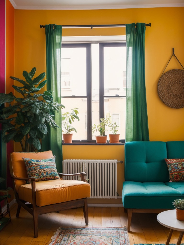 Channel a bohemian vibe by incorporating vibrant colors and eclectic decor elements into your apartment design.