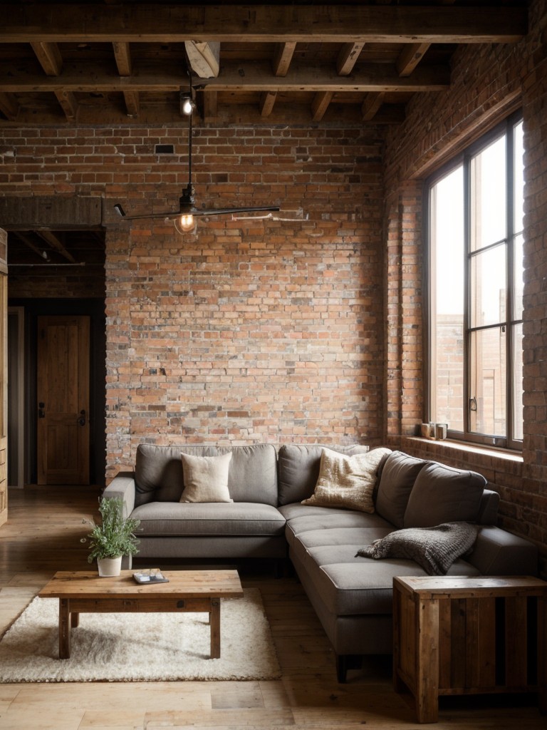 Incorporate natural elements such as exposed brick, reclaimed wood, and cozy textures to create a rustic apartment ambiance.