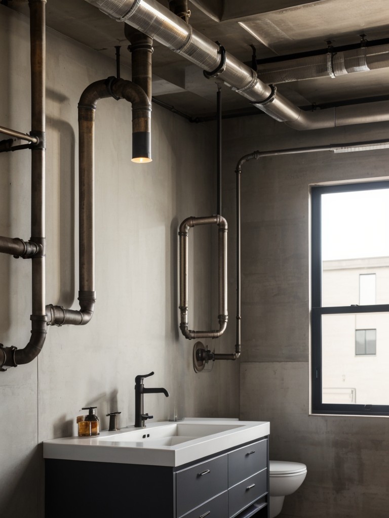 industrial apartment design with exposed pipes and sleek metal accents