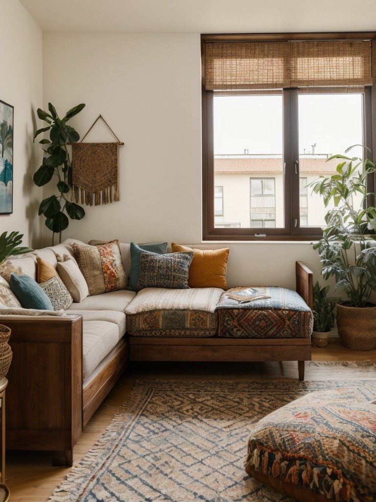 Mix patterns, textures, and cultural influences to create an interesting and artsy look for your bohemian-inspired apartment.