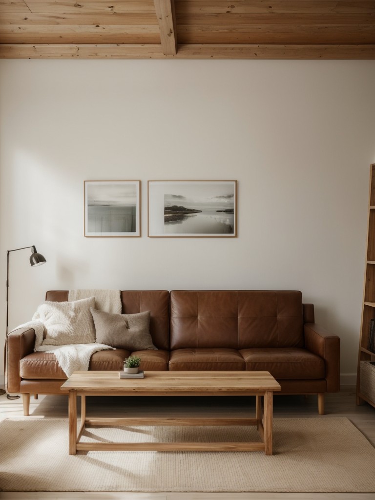 Use light color palettes and natural materials like wood and leather to achieve the Scandinavian aesthetic in your apartment design.