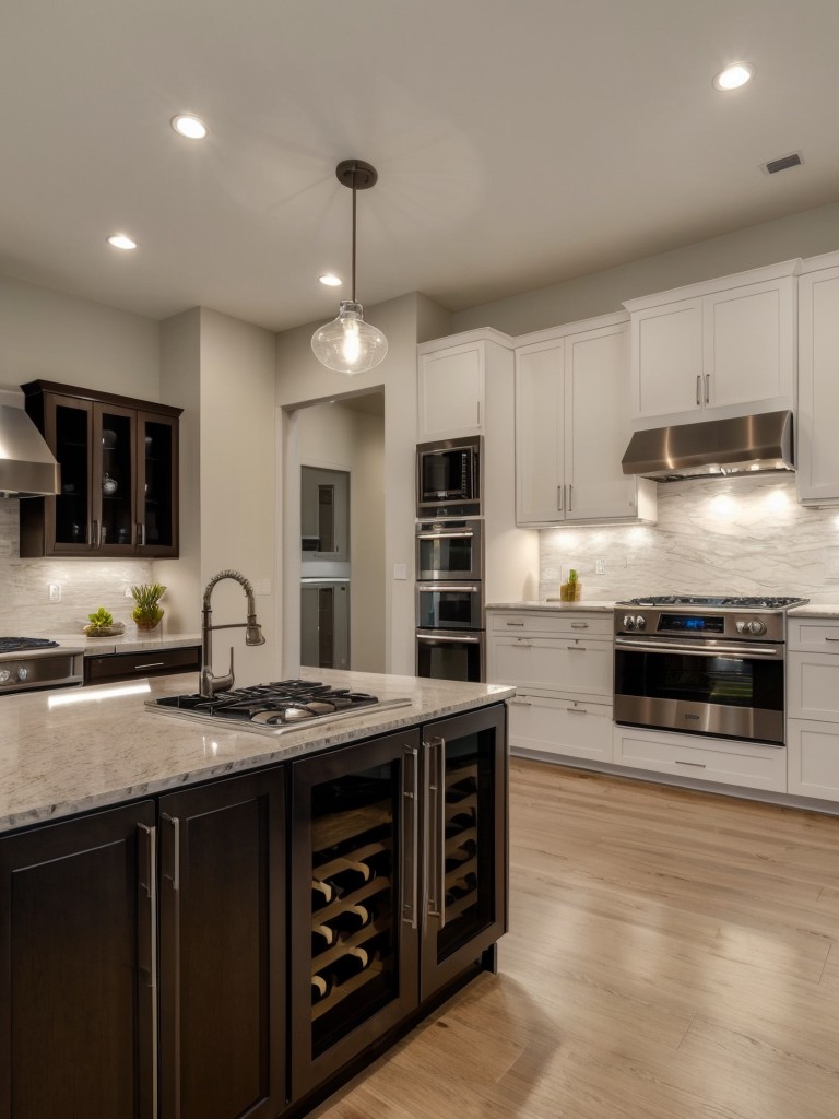 Choose high-end appliances and fixtures in the kitchen, such as a built-in wine fridge or a professional-grade gas stove.