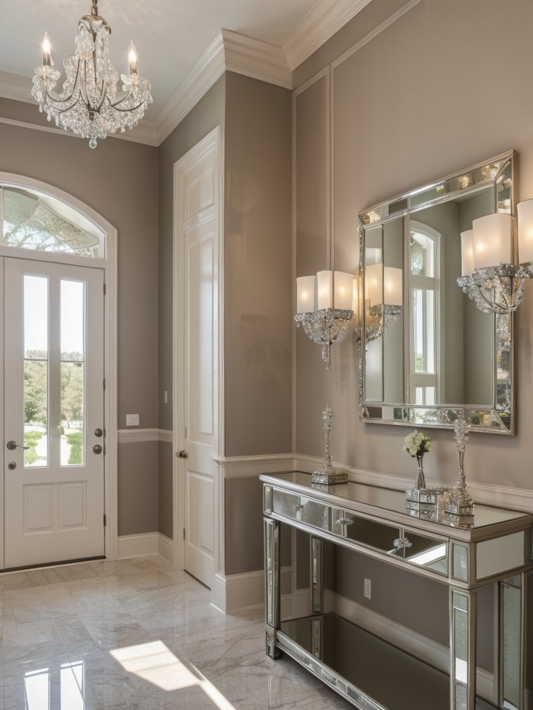 Incorporate glamorous elements like mirrored surfaces, crystal chandeliers, and a statement-making entrance foyer.