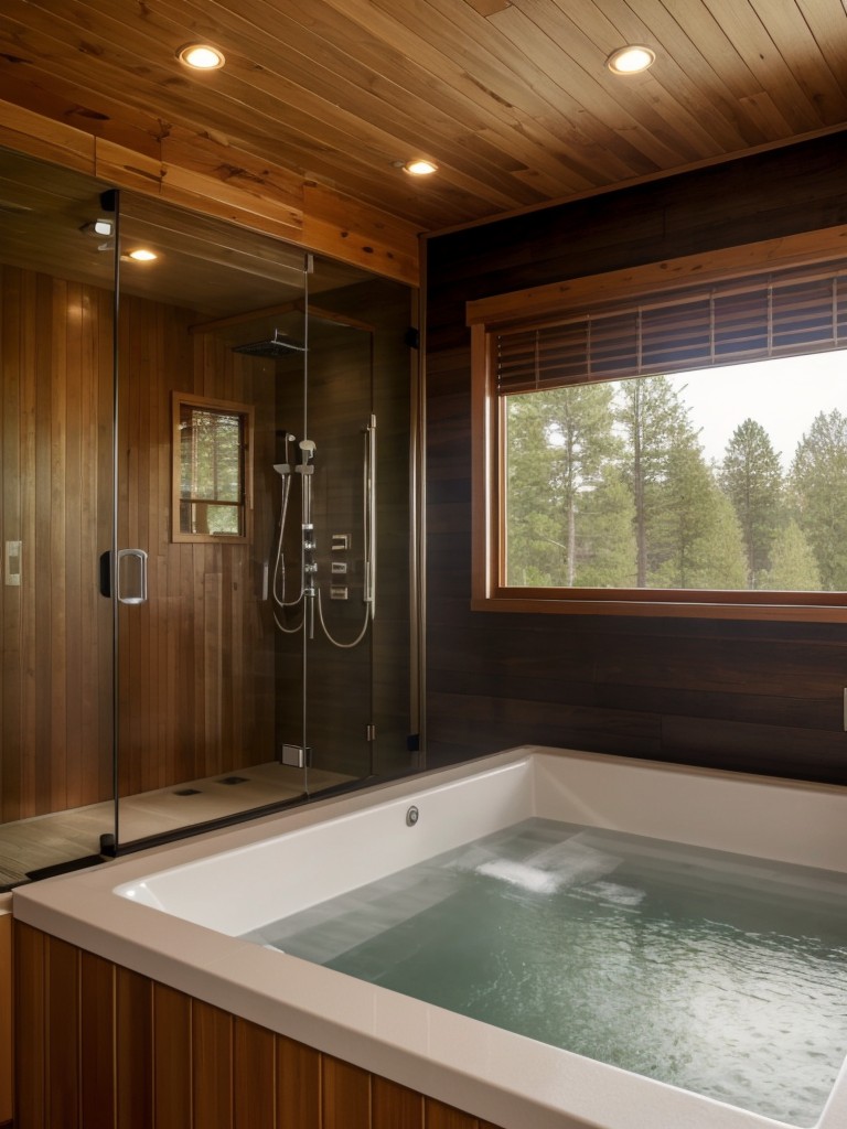 Incorporate a home spa with a steam shower, sauna, and massage table for ultimate relaxation and pampering.