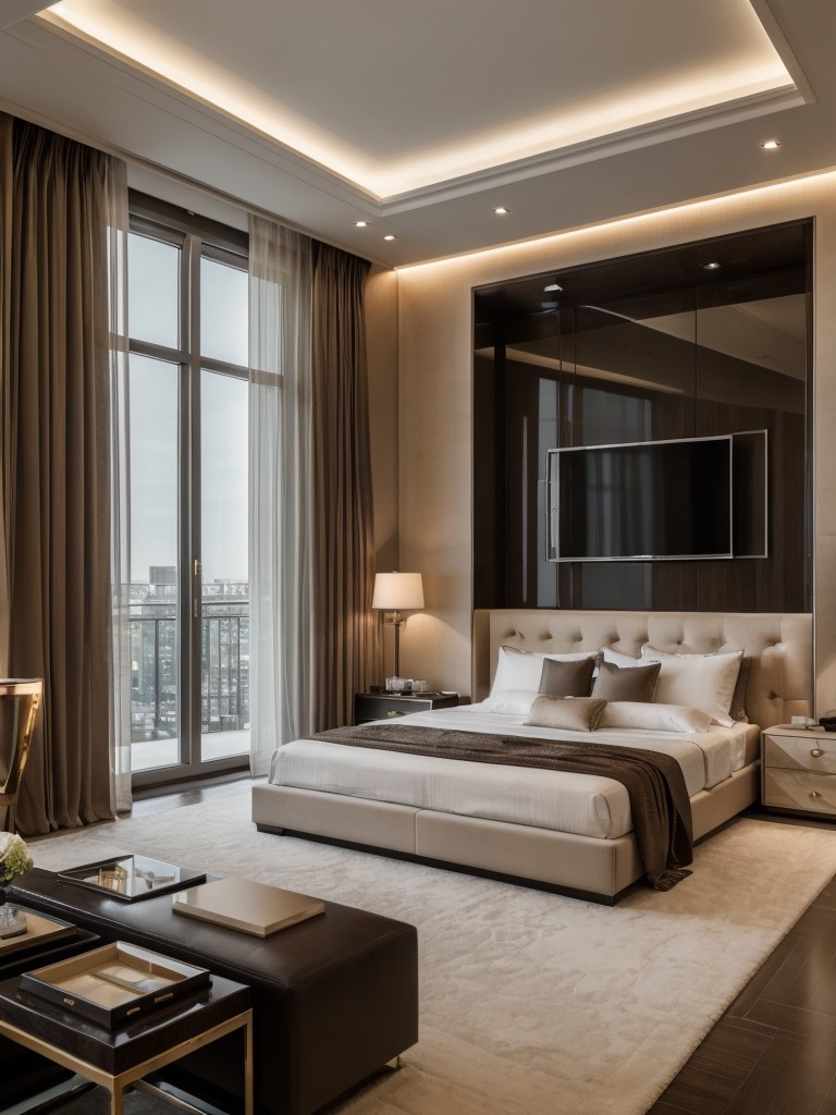 Luxury men's apartment design ideas featuring high-end materials, elegant furniture, and sophisticated lighting designs, with a focus on creating a hotel-like ambiance.