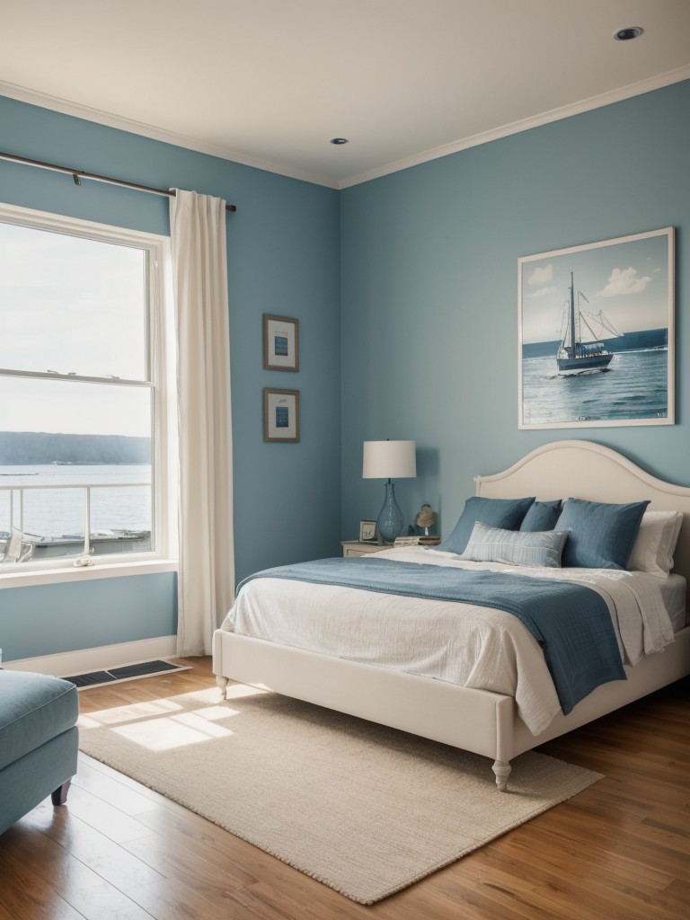 Nautical-themed men's apartment design ideas with a coastal color palette, ship-inspired decor elements, and a light and airy ambiance that reflects the oceanic aesthetic.