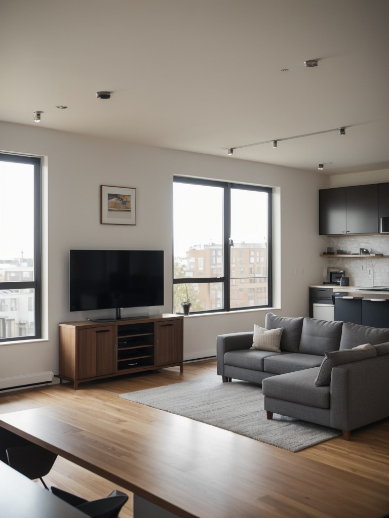 Tech-savvy men's apartment design ideas, incorporating smart home features, built-in technology, and a dedicated workspace with ergonomic furniture and advanced gadgets.